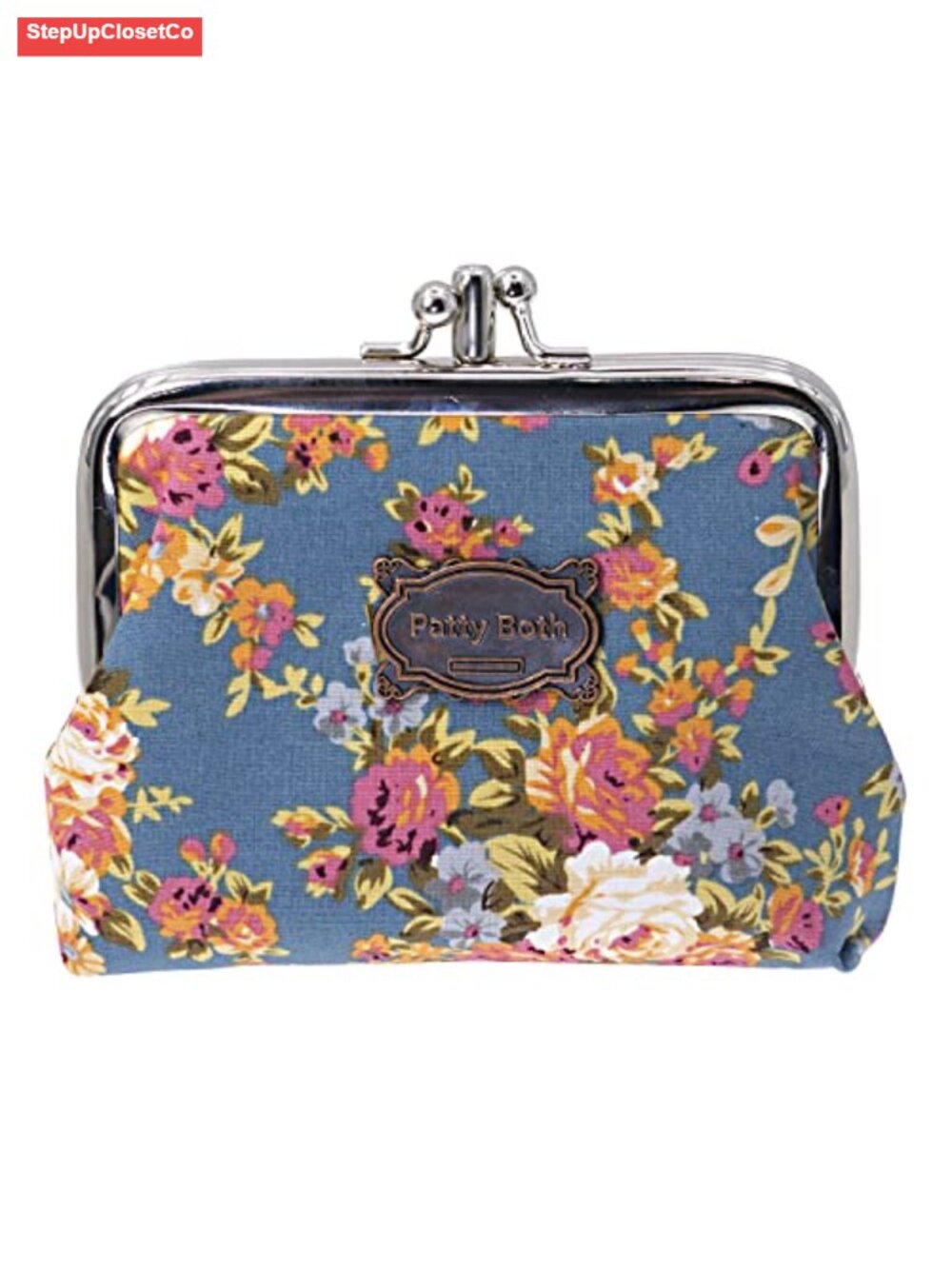 Canvas Floral Coin Purse Kiss-Lock Clasp Wallet